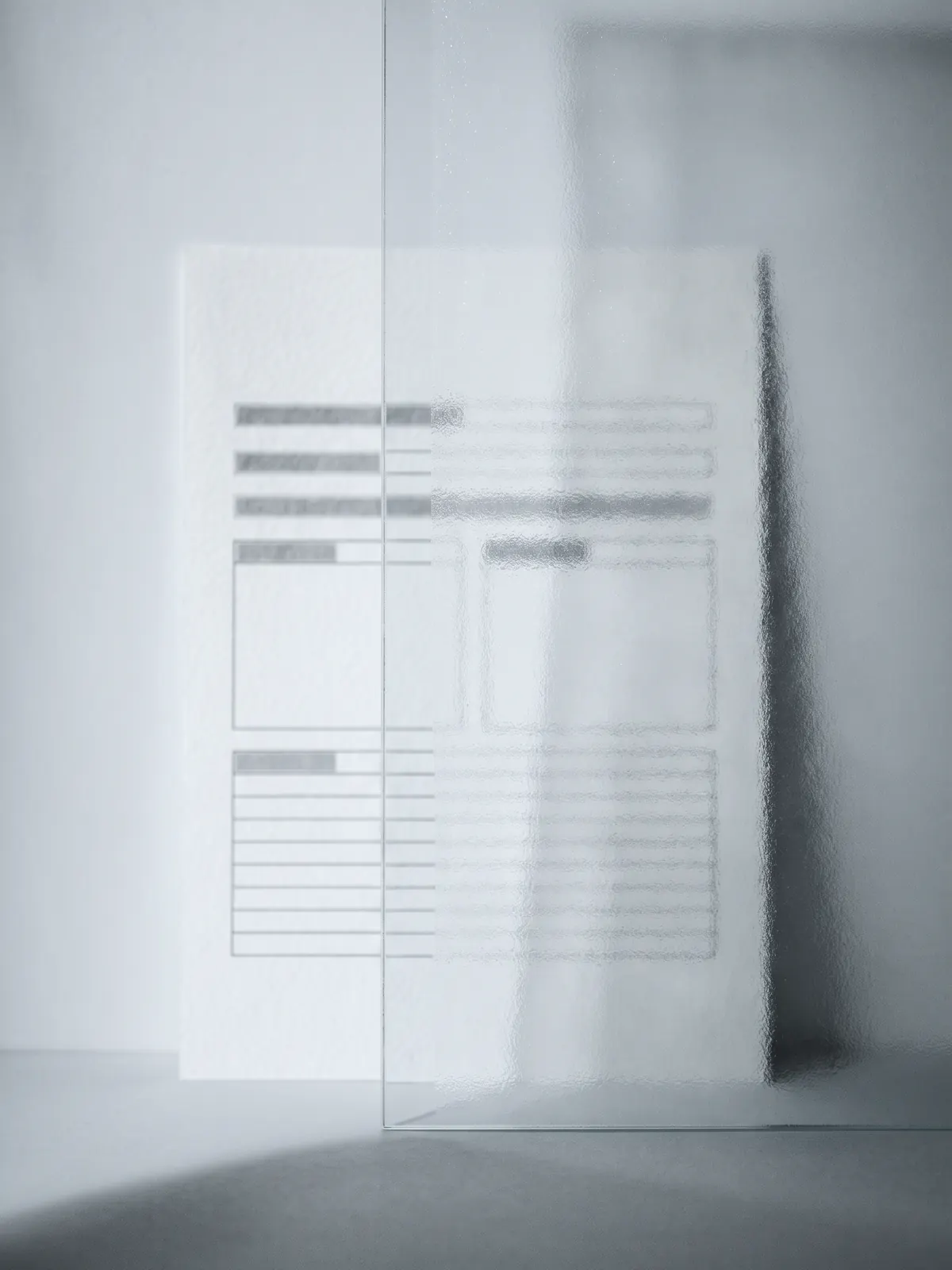 A printed document behind frosted glass: its rows are visible, the details are not.